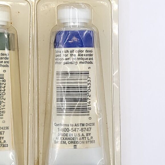 Lot Of 2 Vtg NOS Alexander Permanent Artist Oil Color Art Paints 1.25 oz Grn Blu - Picture 6 of 6